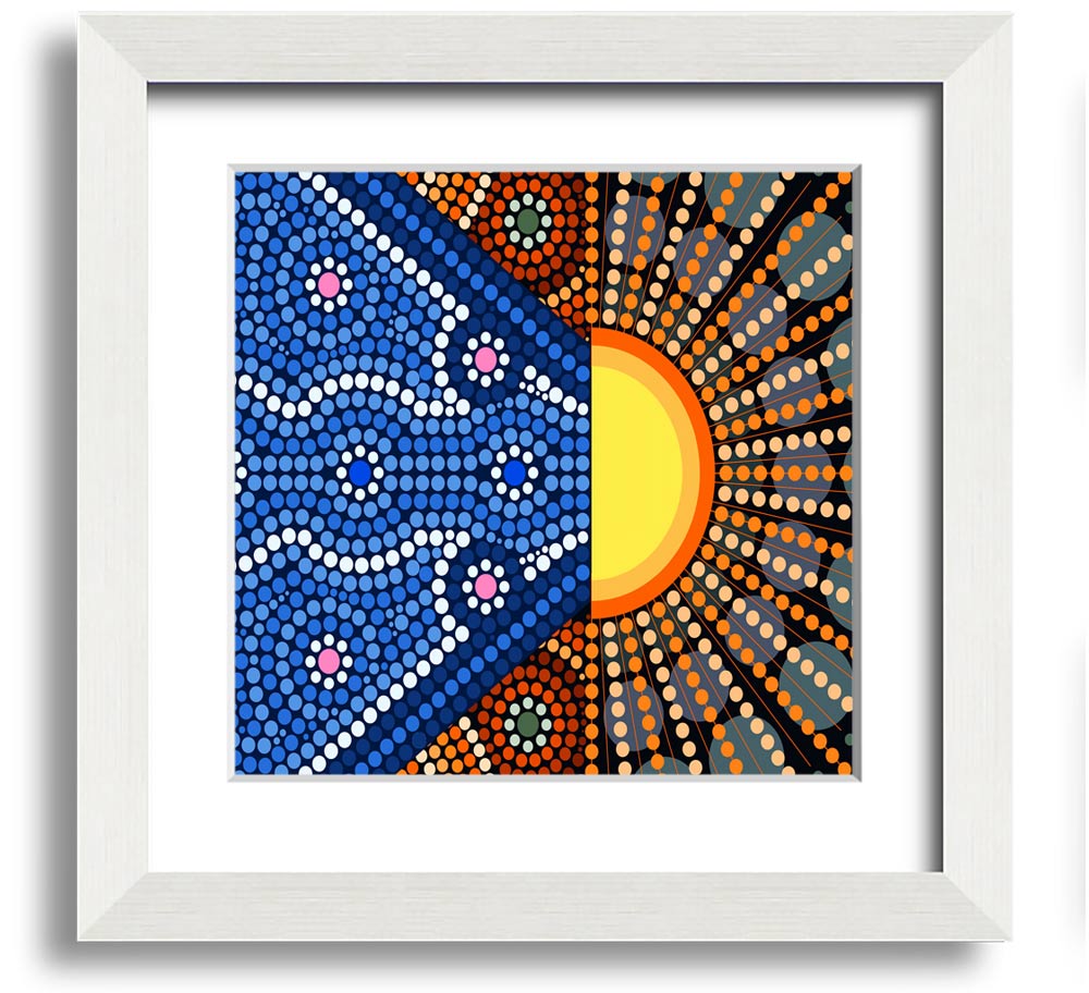 Aboriginal Pattern 9 Square Framed Print showcasing intricate designs in a stylish frame.